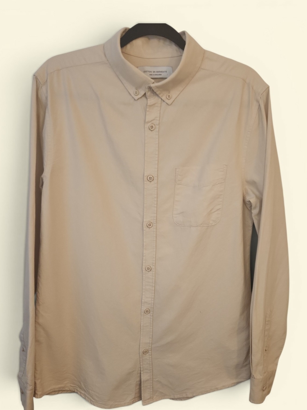 Cotton On Men's Neutral Beige/Tan/Khaki Button-Down 100% Cotton Shirt Size M/M